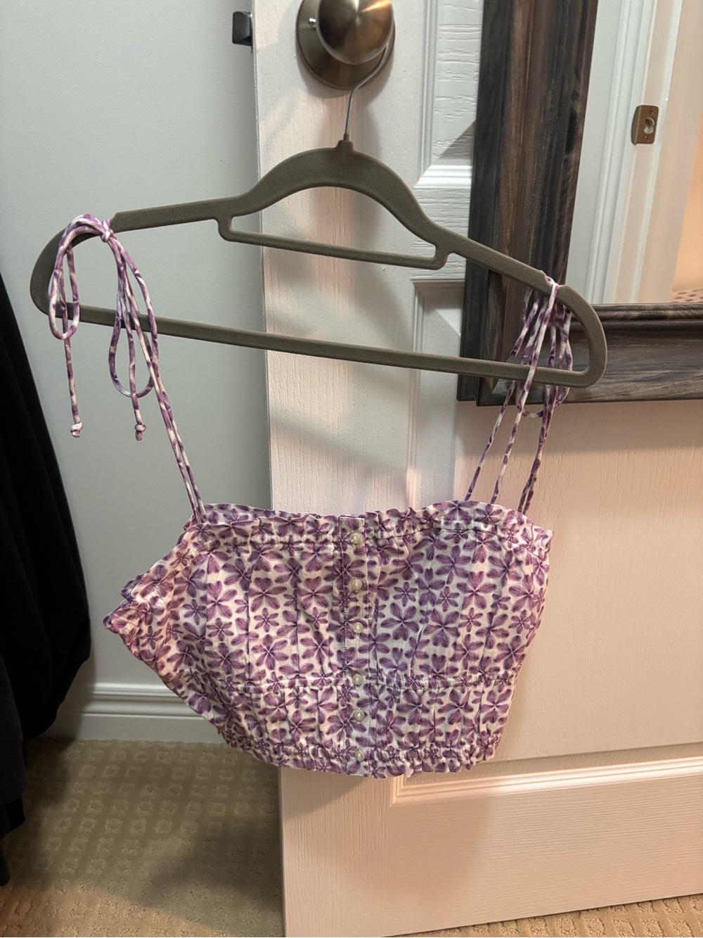 Aerie Purple Floral Smocked Crop Top